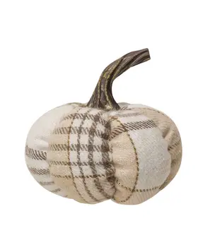 Cream Plaid Pumpkin, 6"