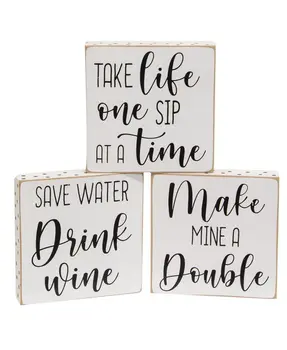 One Sip at a Time Polka Dot Square Block, 3 Asstd.