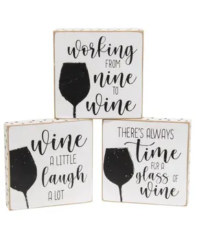 Always Time For Wine Polka Dot Square Block, 3 Asstd.