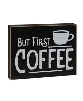 But First Coffee Black Wooden Block