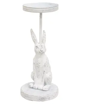 White Bunny Metal Pillar Candle Holder, 8.25" Tall