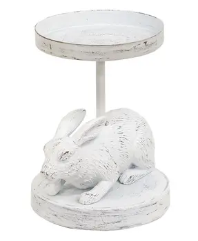 White Bunny Metal Pillar Candle Holder, 4.75" Tall