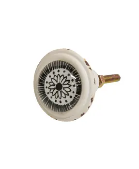 Boho Center Floral Black/White Metal Knob