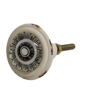 Boho Floral Lines Black/White Metal Knob