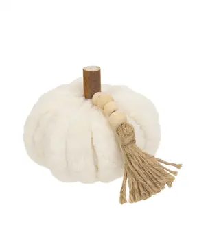 Cream Ribbed Pumpkin w/Beaded Tassel, Small