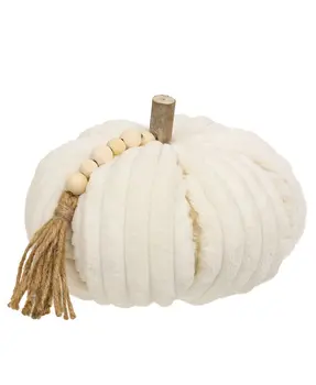 Cream Ribbed Pumpkin w/Beaded Tassel, Large