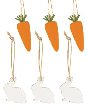 Wooden Bunny & Carrot Ornaments, 6/Set