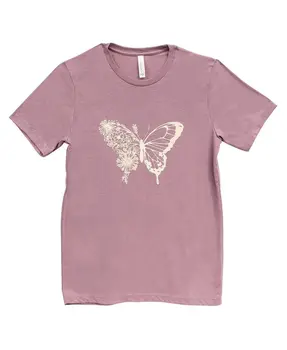 Butterfly Floral T-Shirt, Heather Orchid XXL
