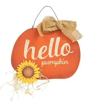 Hello Pumpkin Sign w/Sunflower