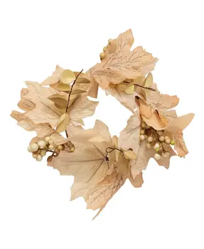 Natural Fall Leaves, Berry Clusters & Eucalyptus Candle Ring, 3.5"