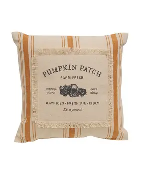 Pumpkin Patch Orange Ticking Stripe Pillow, 10" Sq.