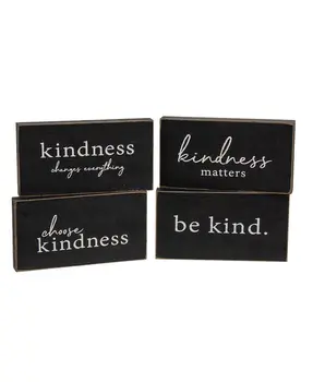 Kindness Sentiment Distressed Wooden Block, 4 Asstd.