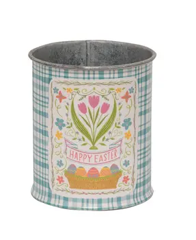 Blue & White Gingham Check "Happy Easter" Can