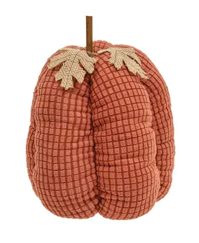 Stuffed Orange Waffle Weave Pumpkin w/Burlap Leaves, 9"H