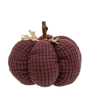 Burgundy Waffle Weave Pumpkin w/Burlap Leaves, 6" Dia.