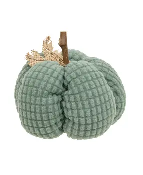 Teal Waffle Weave Pumpkin w/Burlap Leaves, 5" Dia.