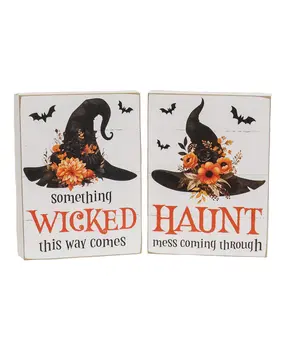 Wicked Haunt Floral Witch Hat Box Sign, 2 Asstd.