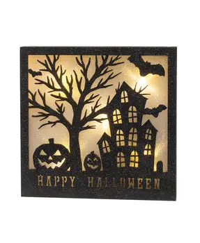 Black Sparkle Happy Halloween House Light Up Box Sign
