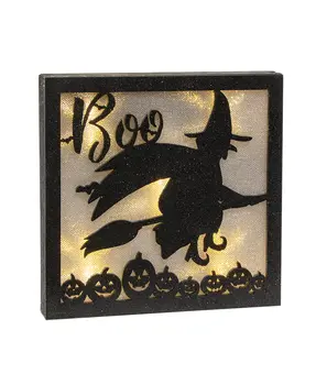 Black Sparkle Boo Witch Light Up Box Sign