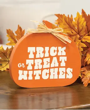 Fall Sweet Fall/Trick Or Treat 2-Sided Wooden Pumpkin Sitter