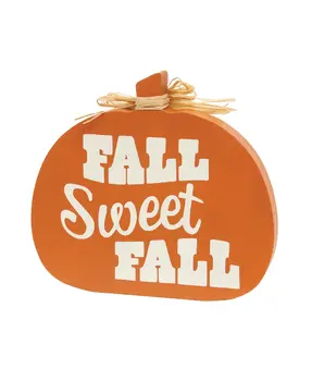 Fall Sweet Fall/Trick Or Treat 2-Sided Wooden Pumpkin Sitter