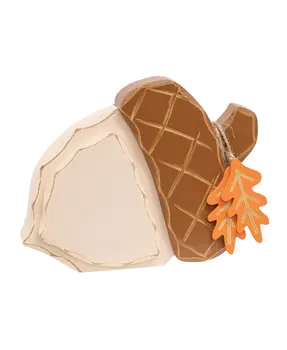 Distressed Chunky Wooden Acorn w/Leaves Sitter