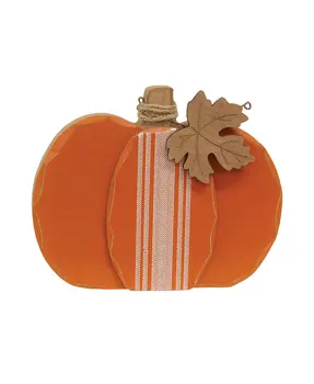Distressed Chunky Wooden Feed Sack Stripe Pumpkin w/Leaves Sitter, 3 Asstd.