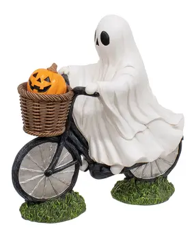 Resin Ghost Riding a Bike w/Jack in Basket Figurine