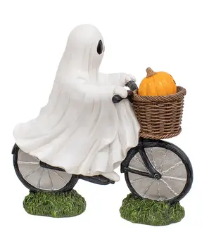 Resin Ghost Riding a Bike w/Jack in Basket Figurine