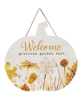 Welcome Glorious Golden Fall Hanging Pumpkin Sign