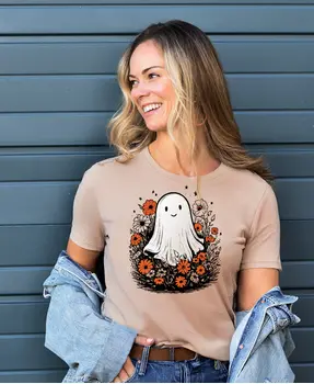 Floral Ghost T-Shirt, Heather Tan, L202