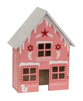 Frosty Pink Yuletide Folklore Wooden House