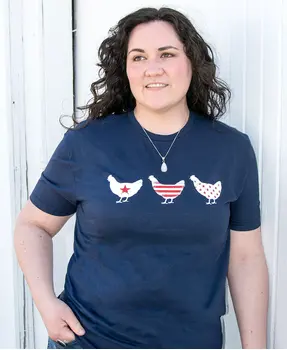Americana Chickens T-Shirt - Navy, L196