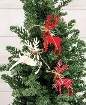 Woodland Pine & Bell Deer Ornament, 3 Asstd.Woodland Pine & Bell Deer Ornament, 3 Asstd.