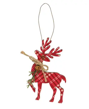 Woodland Pine & Bell Deer Ornament, 3 Asstd.