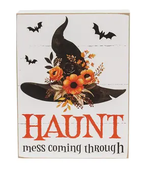 Wicked Haunt Floral Witch Hat Box Sign, 2 Asstd.