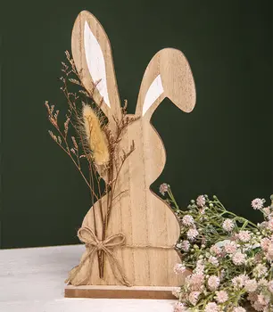 Wood Bunny with Foliage Sitter - 12"H