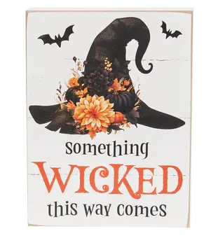 Wicked Haunt Floral Witch Hat Box Sign, 2 Asstd.