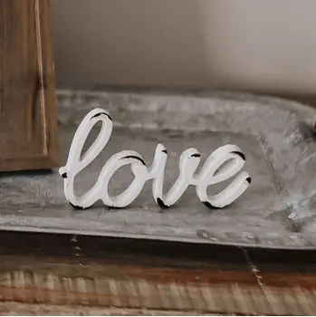 Love Distressed White Resin Figurine
