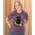 Floral Black Cat T-Shirt, Heather Purple XXL, L201XXL