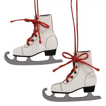 Wooden Ice Skate Ornaments w/Red Laces, 2/Set