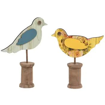 Cottage Rose Distressed Wooden Bird on Spool - 2 Asstd., 38981