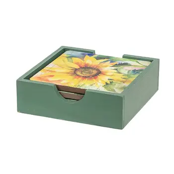 4/Set - Watercolor Sunflower Coasters & Holder, 39038