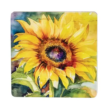 4/Set - Watercolor Sunflower Coasters & Holder, 39038