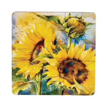 4/Set - Watercolor Sunflower Coasters & Holder, 39038