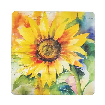 4/Set - Watercolor Sunflower Coasters & Holder, 39038