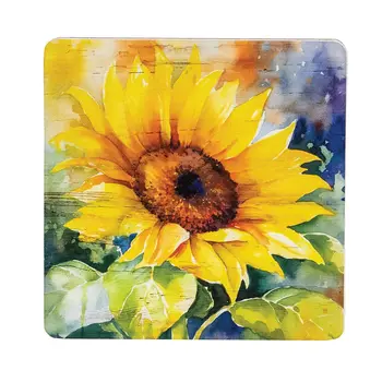 4/Set - Watercolor Sunflower Coasters & Holder, 39038