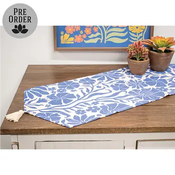 Spring Blue Flower Natural Table Runner 13 x 36, 19902