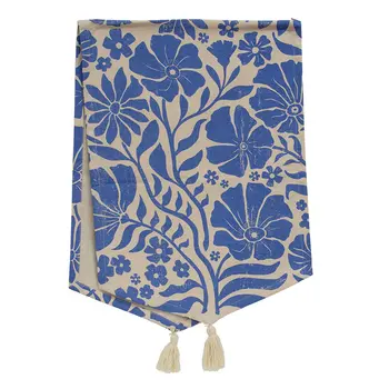 Spring Blue Flower Natural Table Runner 13 x 36, 19902