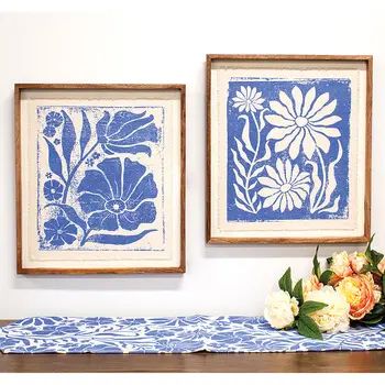 Blue Flower on Natural Background Frayed Edge Print 18in. X 16in., 19931